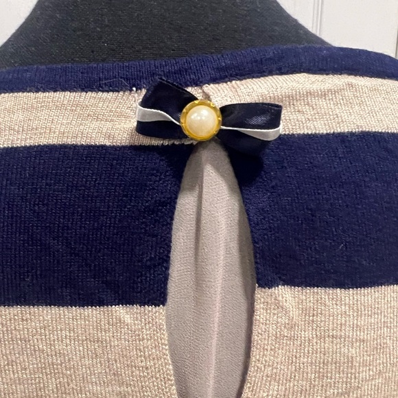 Striped sweater with blouse underlay and bow button back - Picture 2 of 4